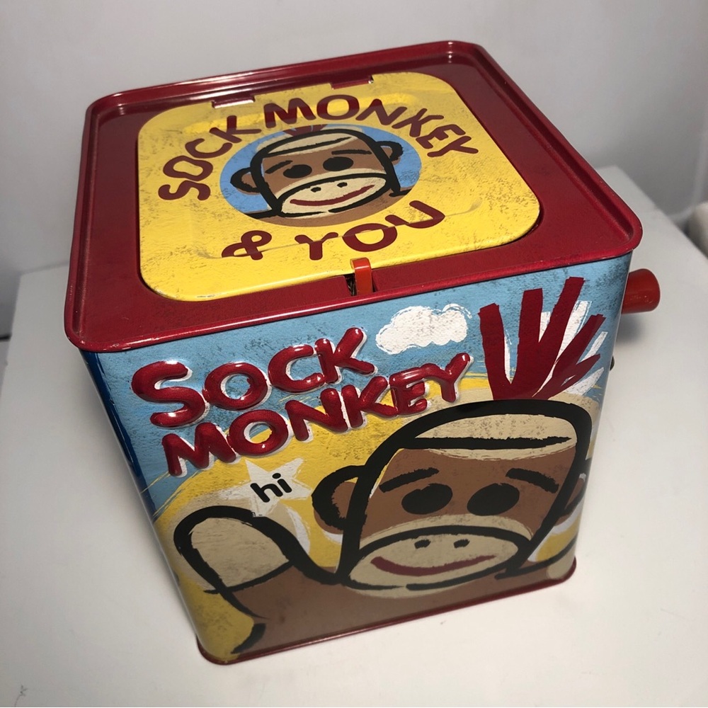 Sock Monkey Jack in the Box Schylling Windup Tin Toy Musical Plush - Picture 5 of 7